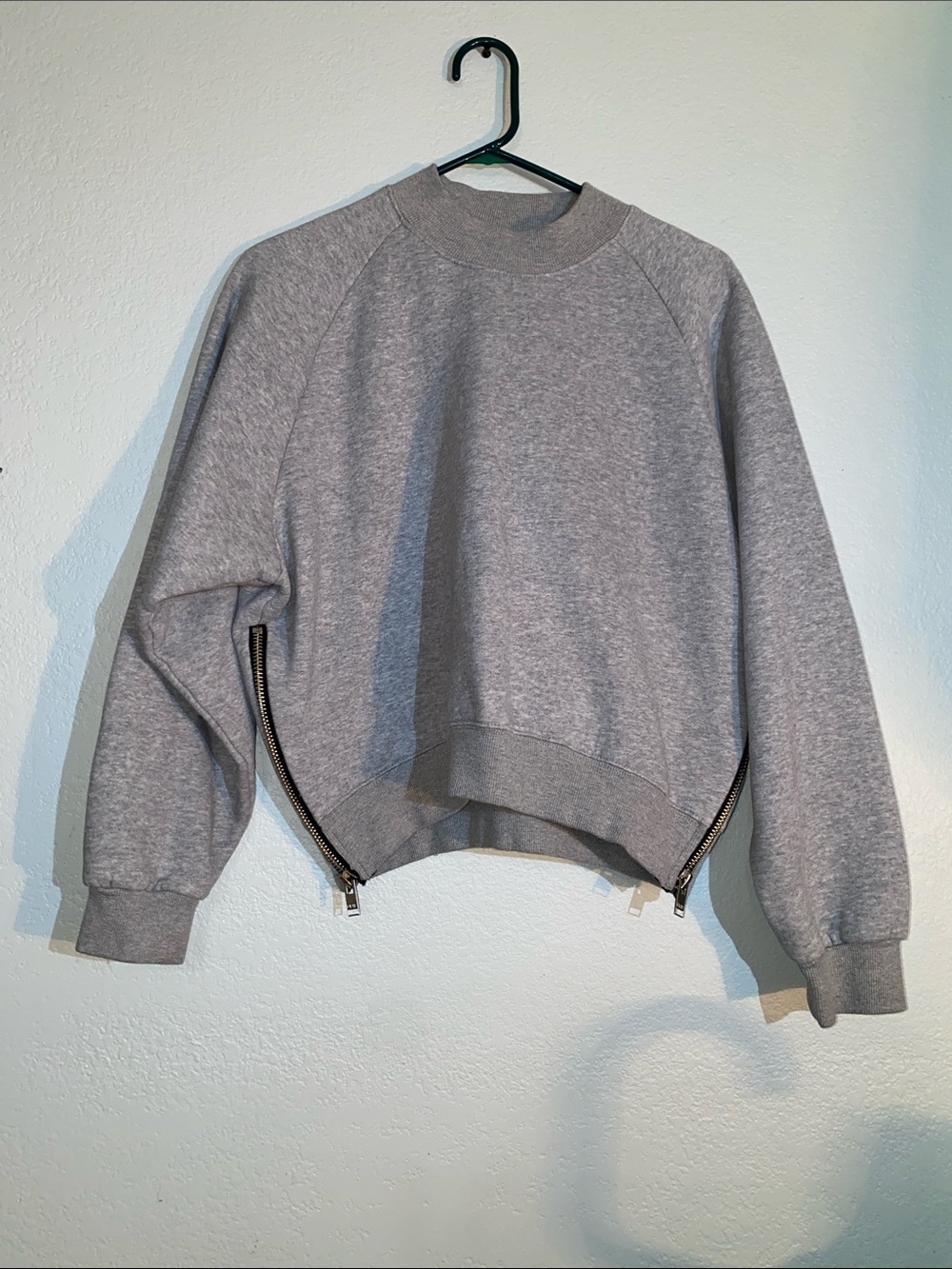 Women's Gray Crewneck Pullover Sweater with Side Zips